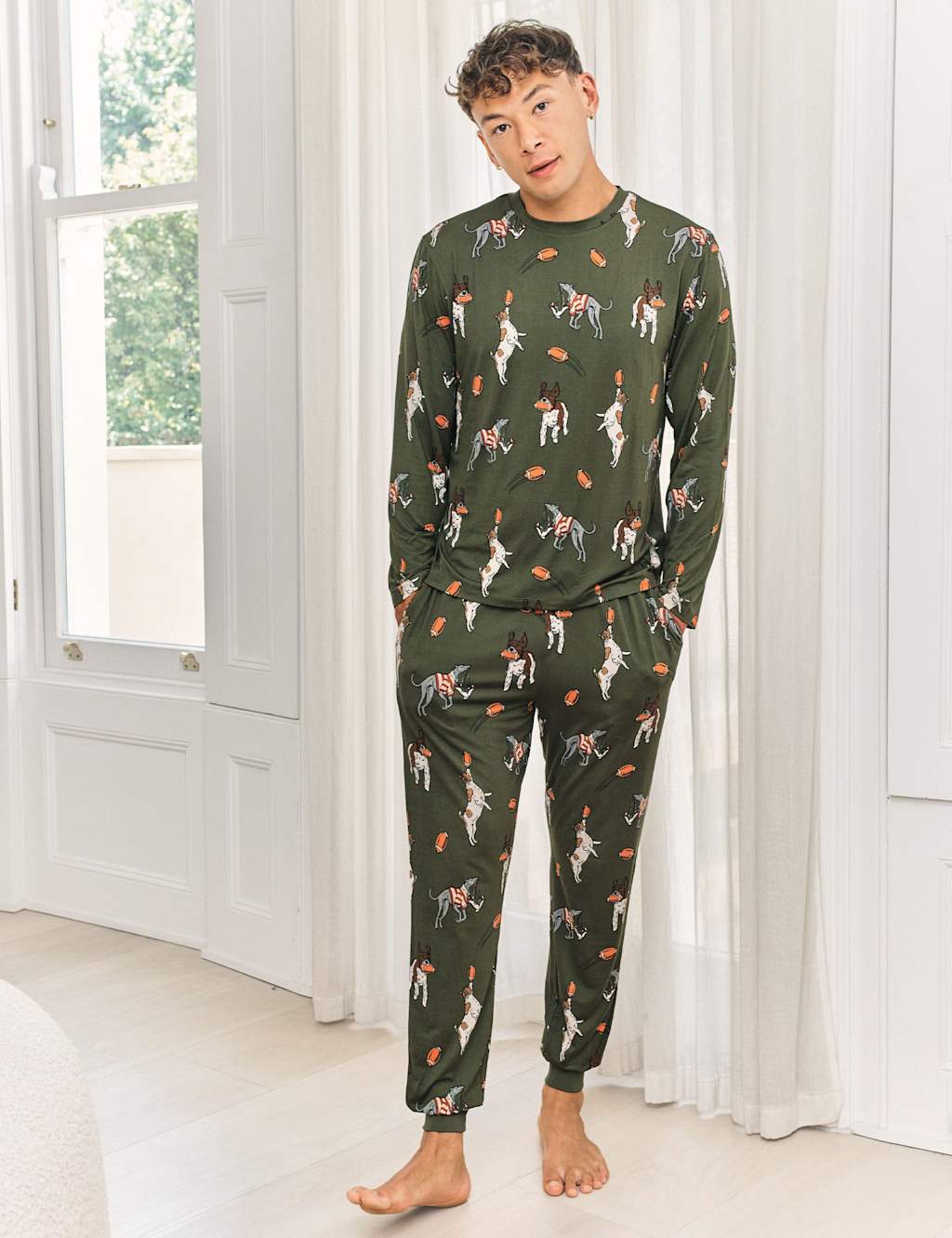 Chelsea Peers Rugby Dogs Pyjama Set Khaki