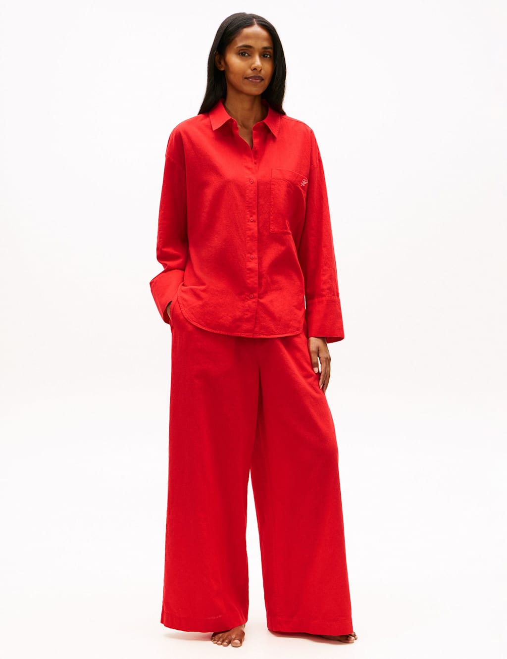 Tommy Hilfiger Women's Cotton Rich Oversized Beach Cover Up Shirt - Medium - Bright Red - Available at M&S