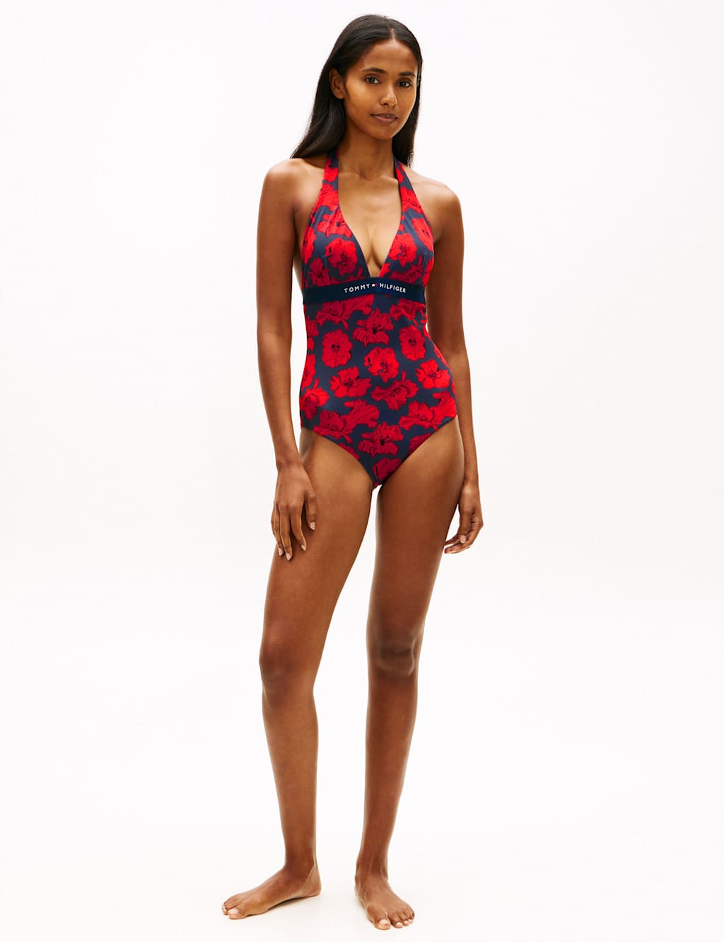 Tommy Hilfiger Women's Original Floral Halterneck Swimsuit - Medium - Red Mix - Available at M&S