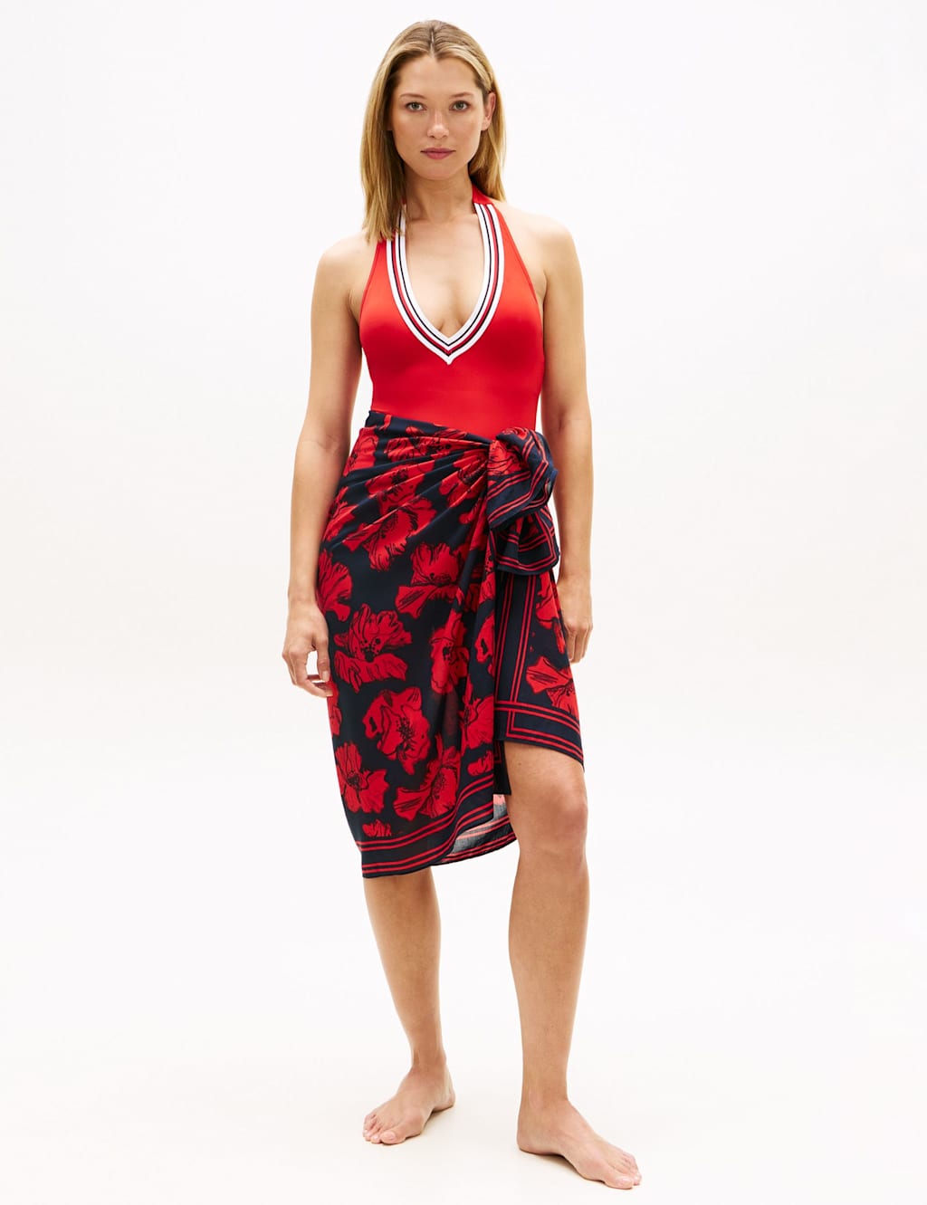 Tommy Hilfiger Women's Pure Lyocell Floral Beach Cover Up Sarong - Red Mix - Available at M&S