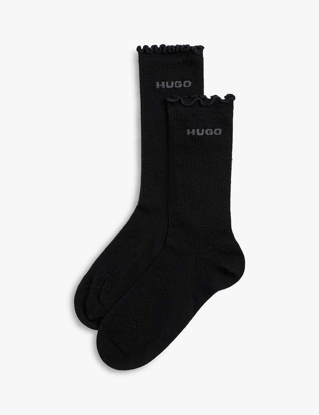 Hugo Women's 2 Pack Cotton Rich Ruffle Ankle High Socks - 3-5 - Black - Available at M&S