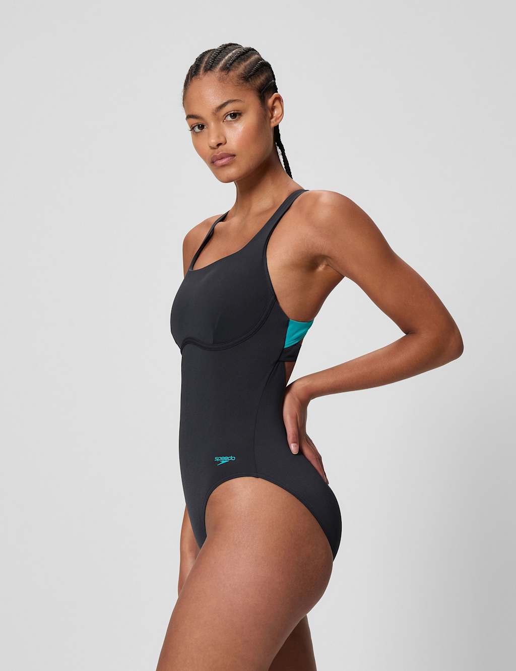 Women's Speedo Solid Flex Band One Piece - 12 - Black Mix - Available at M&S