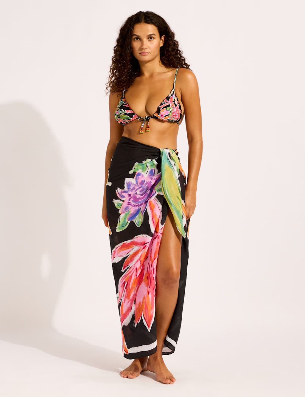 Seafolly Women's Hothouse Flowers Pure Cotton Floral Beach Cover Up Sarong - Black Mix - Available at M&S