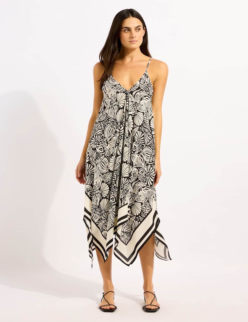 Seafolly C Shells Printed Midaxi Beach Dress Black Mix