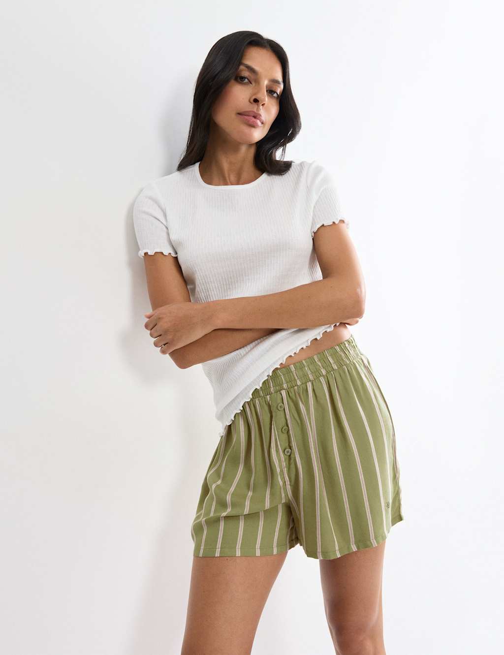 Triumph Women's Mix & Match Striped Shorts - 16 - Green - Available at M&S