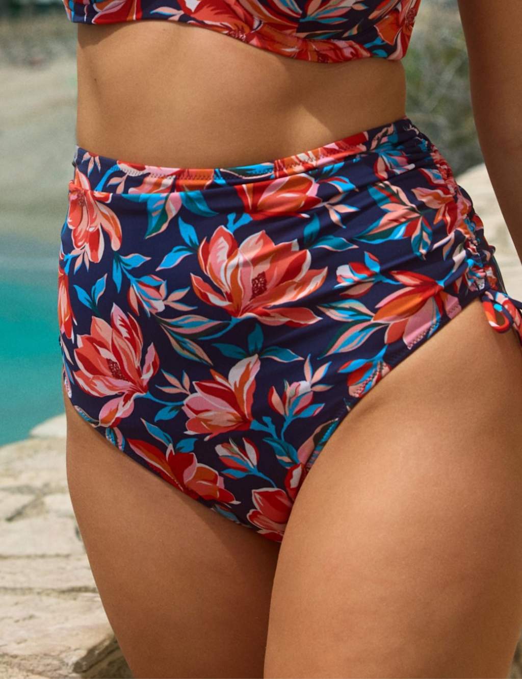 Panache Women's Lilifloral Ruched High Waisted Bikini Bottoms - 14 - Blue Mix - Available at M&S