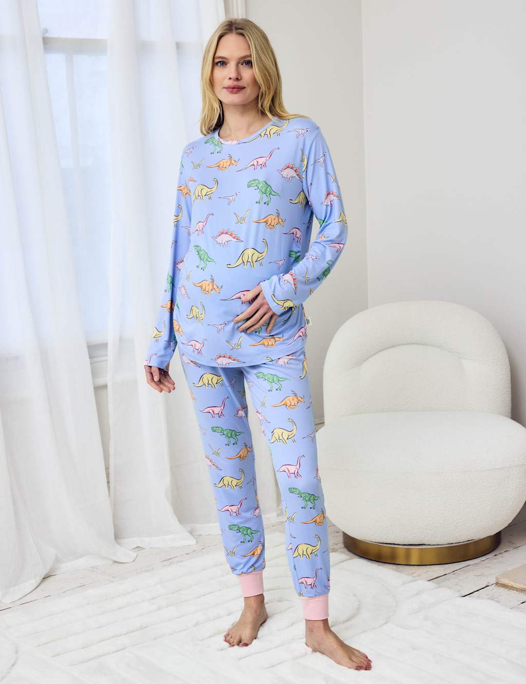 Chelsea Peers Women's Maternity Dinosaur Print Pyjama Set - 12 - Blue - Available at M&S