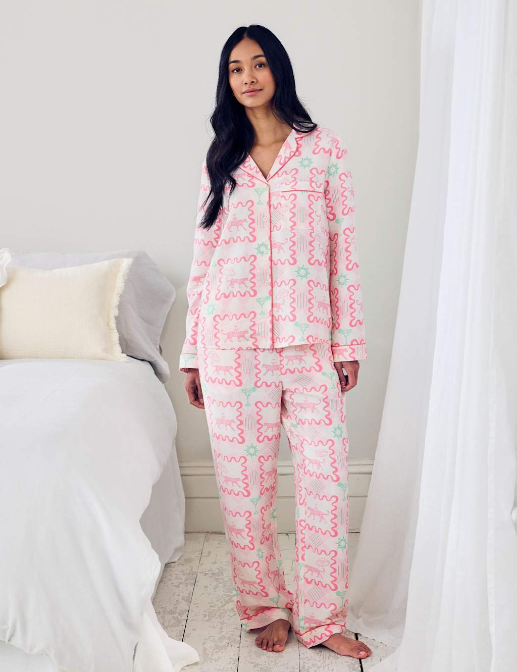 Chelsea Peers Women's Linen Rich Printed Pyjama Set - 12 - Pink - Available at M&S