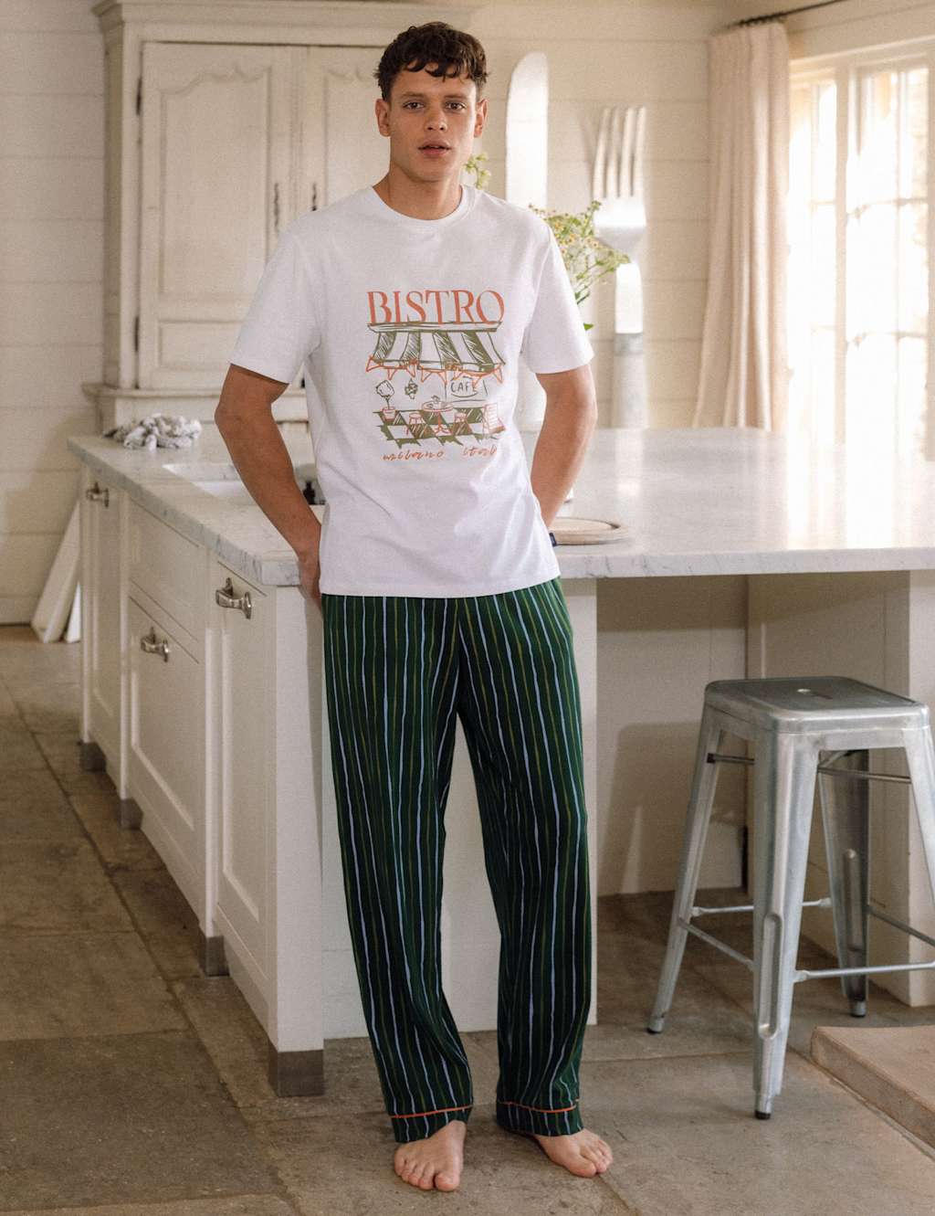 Chelsea Peers Men's Cotton Rich Bistro Pyjama Set - L - Green Mix - Available at M&S