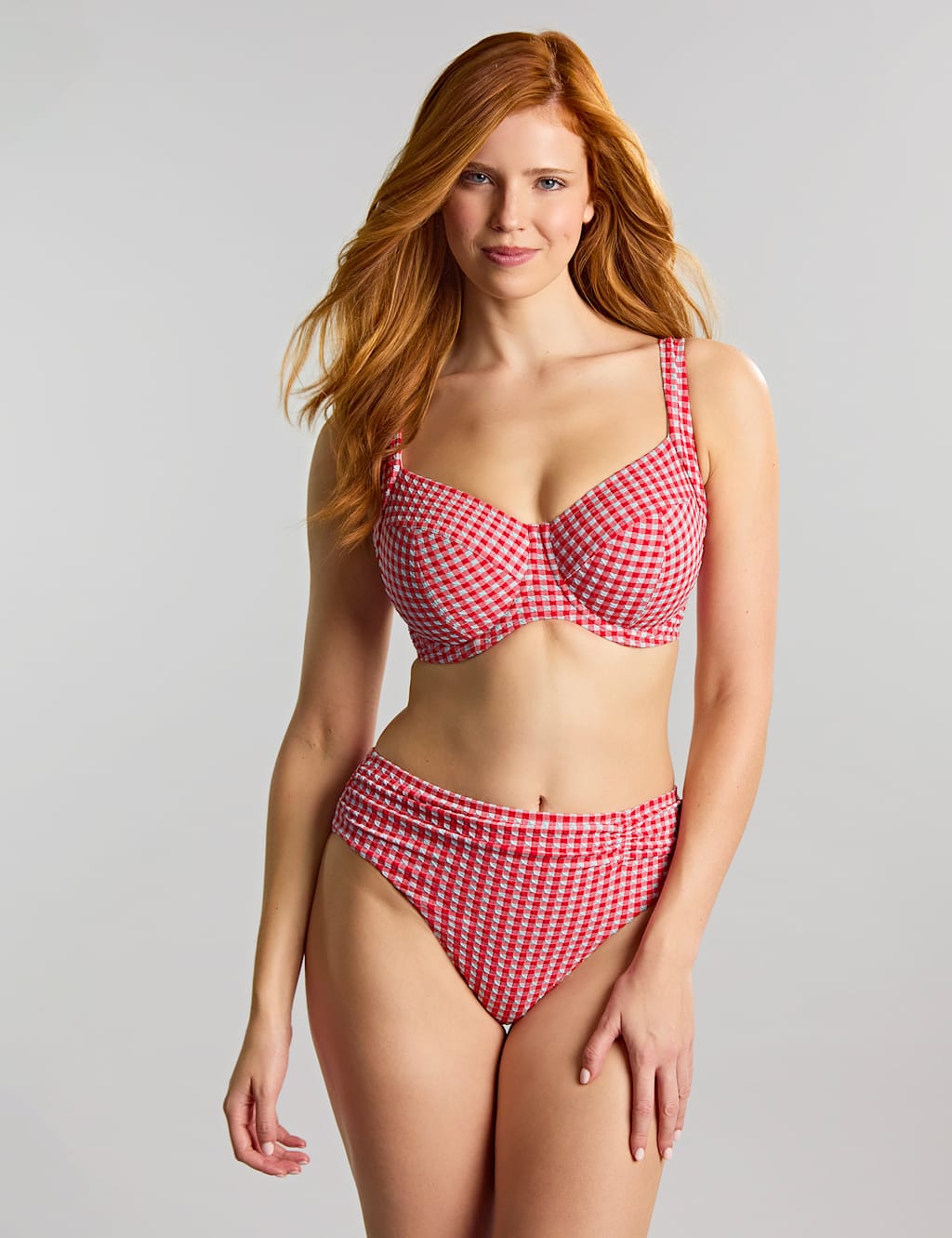 Panache Women's Gingham Textured Ruched Bikini Bottoms - 20 - Red Mix - Available at M&S