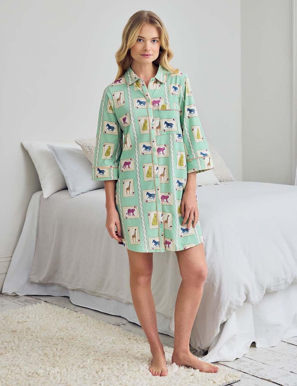 Chelsea Peers Women's Cotton Rich Print Nightshirt - 12 - Green - Available at M&S