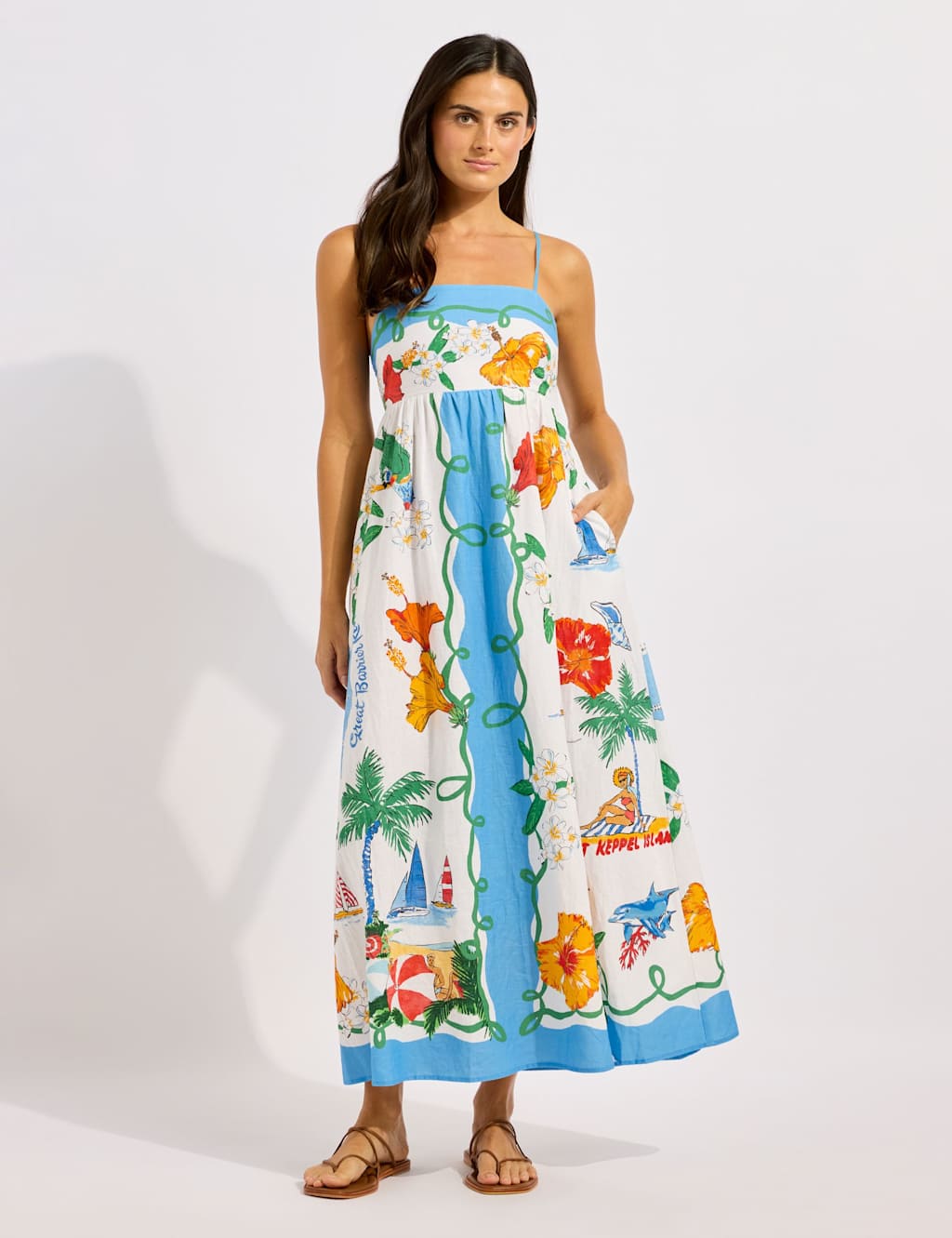 Seafolly Women's Viva Vacation Linen Rich Printed Maxi Dress - Small - Blue Mix - Available at M&S
