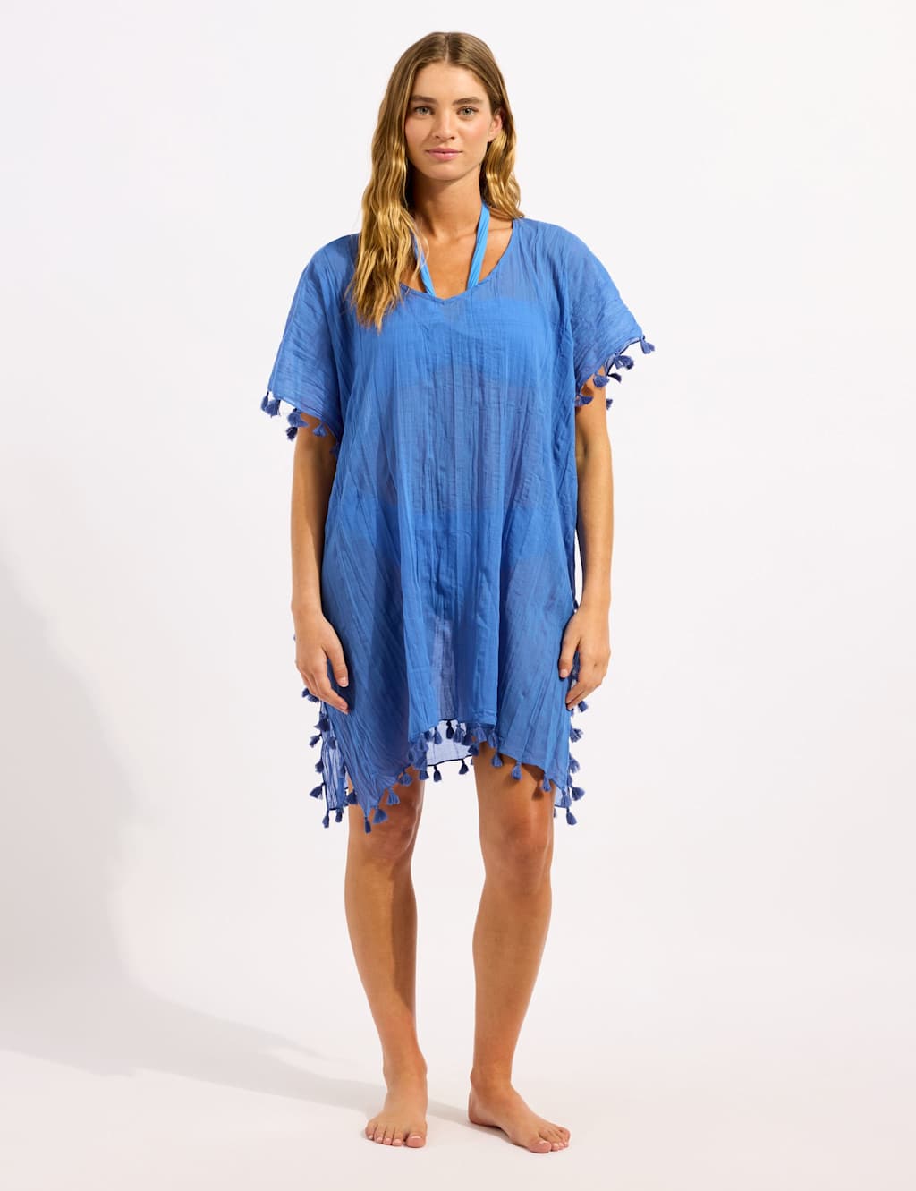 Seafolly Women's Amnesia Tassel Beach Cover Up Kaftan - Medium Blue - Available at M&S