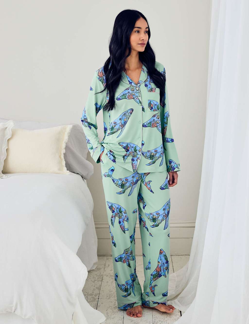 Chelsea Peers Women's Print Pyjama Set - 12 - Light Teal - Available at M&S