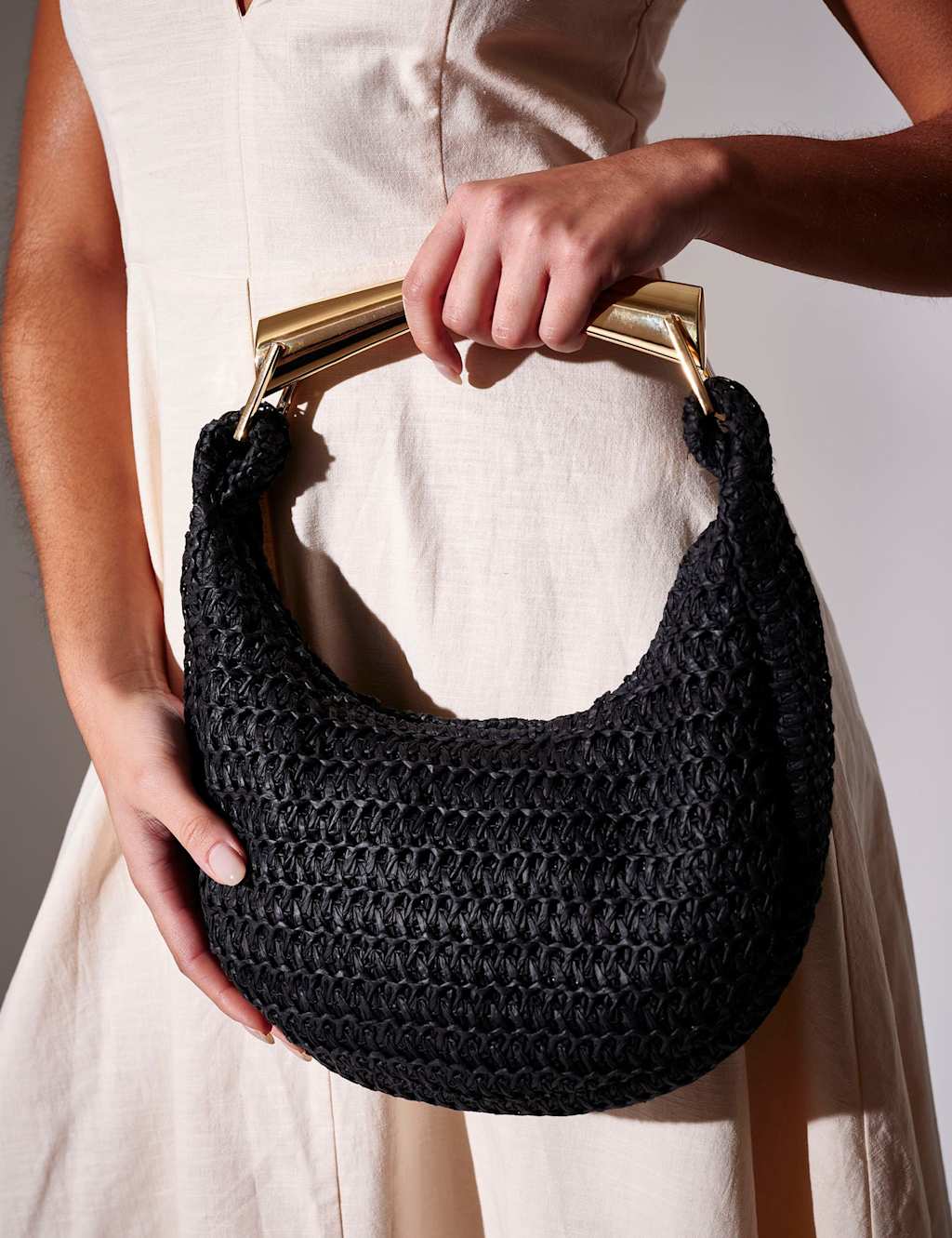 South Beach Women's Straw Woven Grab Bag - Black - Available at M&S