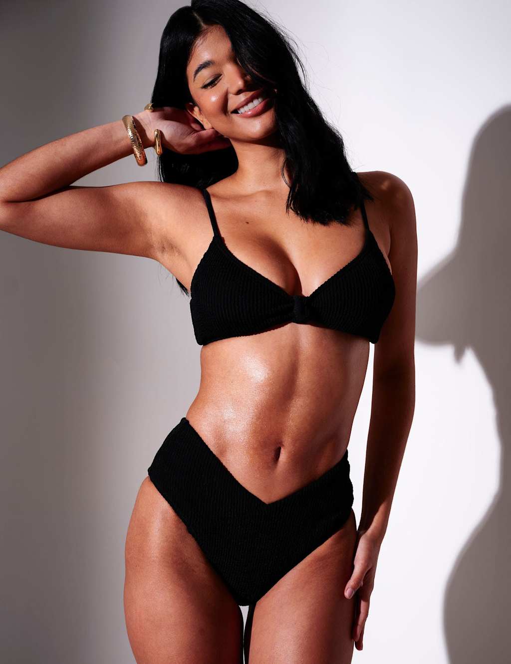 South Beach Women's Crinkle Wired Knot Front Bikini Top - 10 - Black - Available at M&S