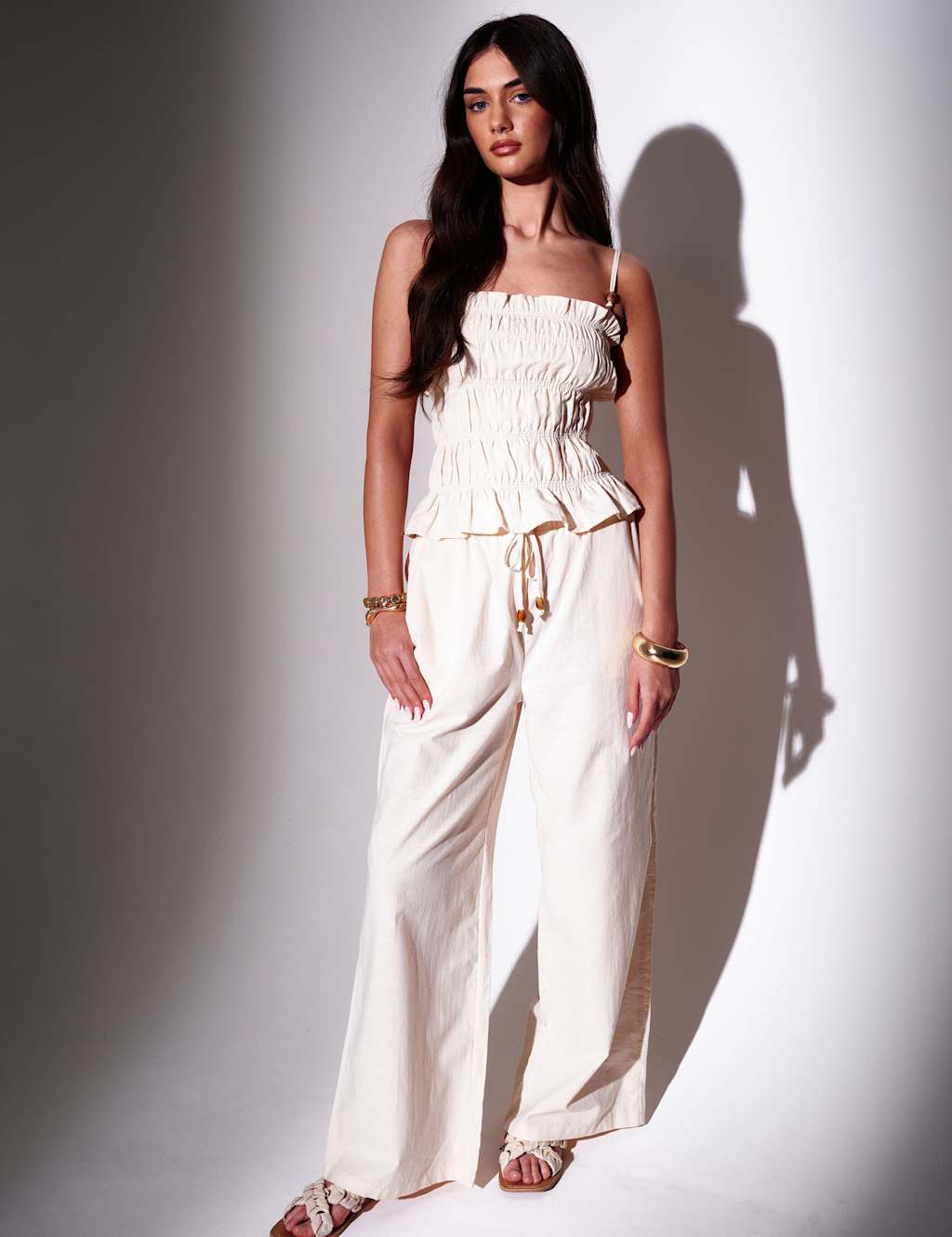 South Beach Women's Lyocell Rich Wide Leg Trousers - 14 - Ivory - Available at M&S