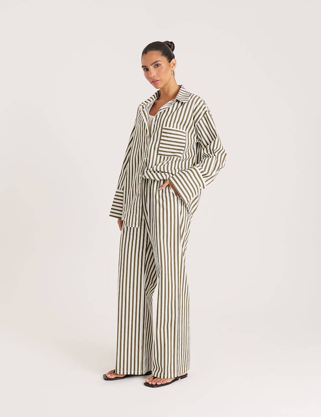 4Th & Reckless Women's Pure Cotton Striped Collared Relaxed Shirt - 14 - Green Mix - Available at M&S