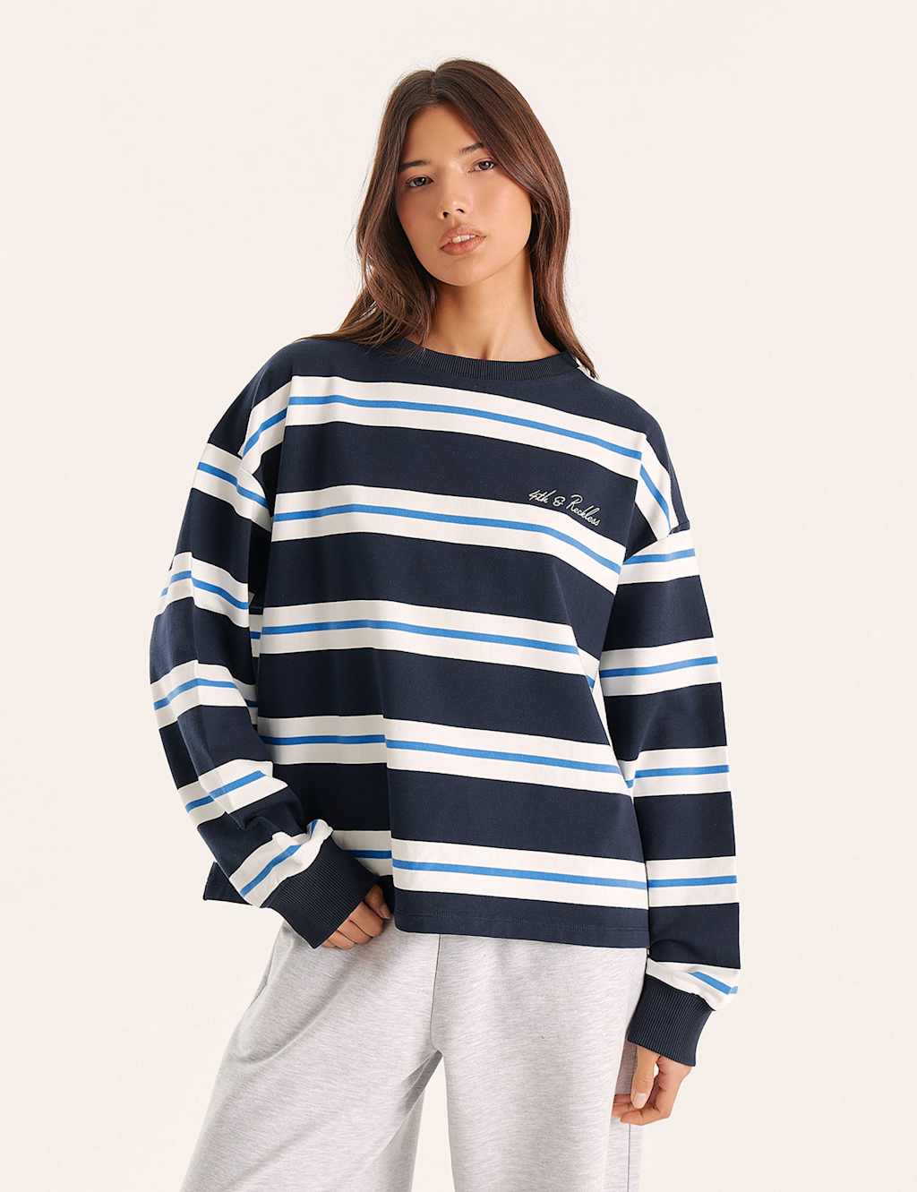 4Th & Reckless Women's Pure Cotton Striped Top - Extra Large - Blue Mix - Available at M&S
