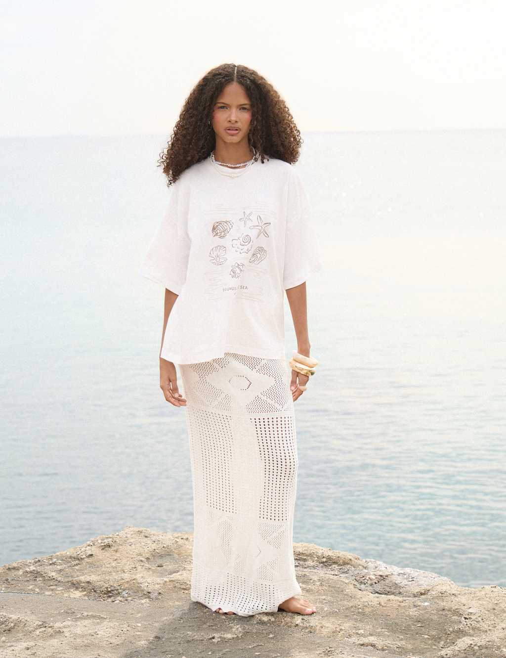 4Th & Reckless Women's Pure Cotton Shell Print Relaxed T-Shirt - 12 - Cream - Available at M&S