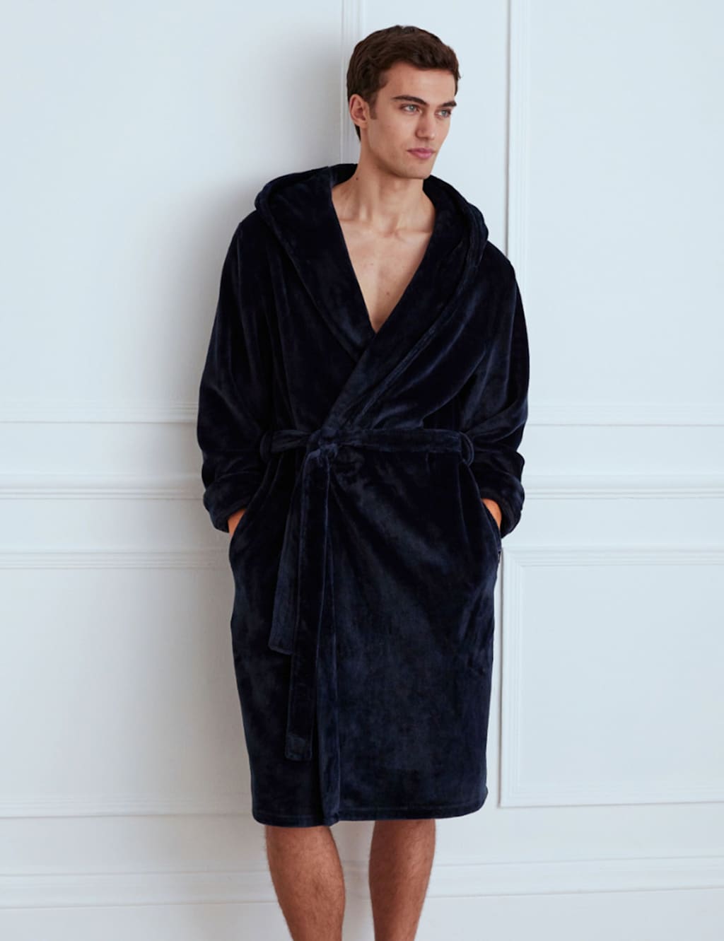 Chelsea Peers Men's Fleece Hooded Dressing Gown - M - Navy - Available at M&S