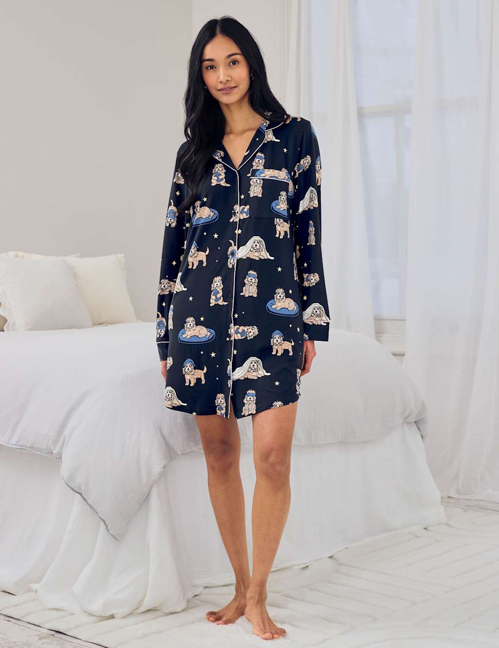 Chelsea Peers Women's Dog Print Nightshirt - 12 - Navy - Available at M&S