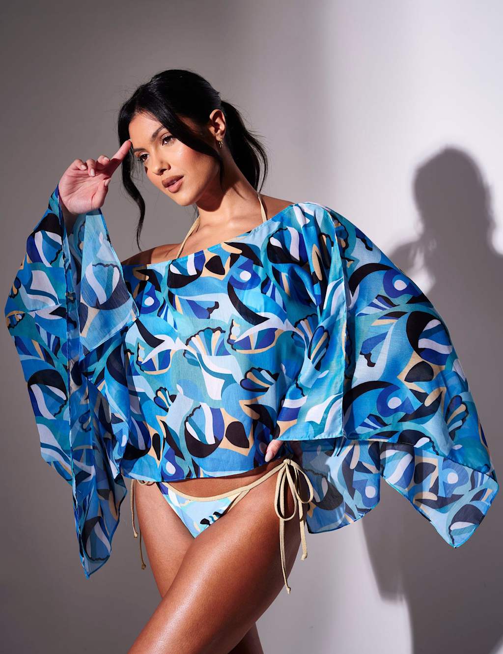 South Beach Women's Printed Beach Cover Up Poncho - XS-S - Blue Mix - Available at M&S