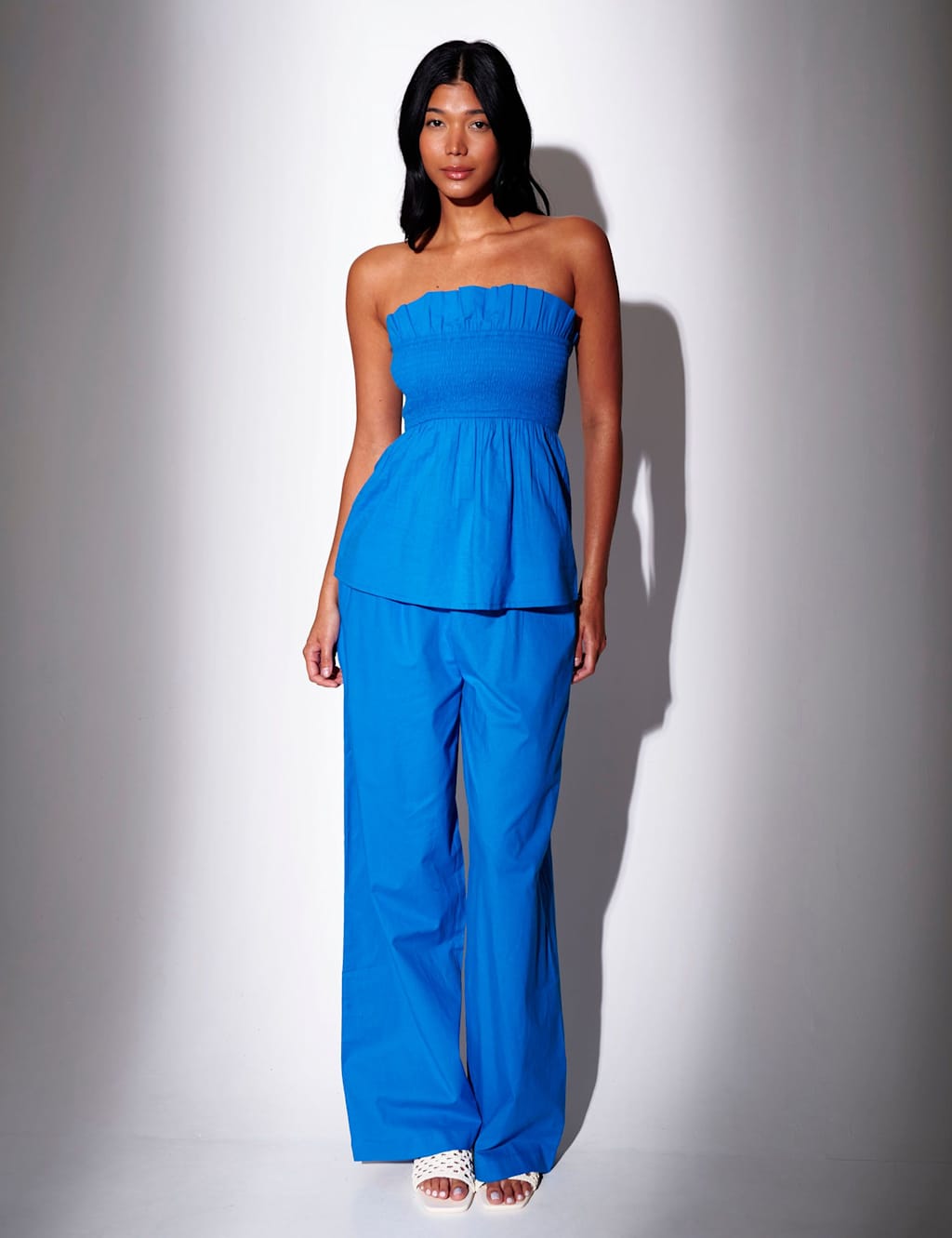 South Beach Women's Pure Cotton Smocked Bandeau Longline Top - 8 - Blue - Available at M&S