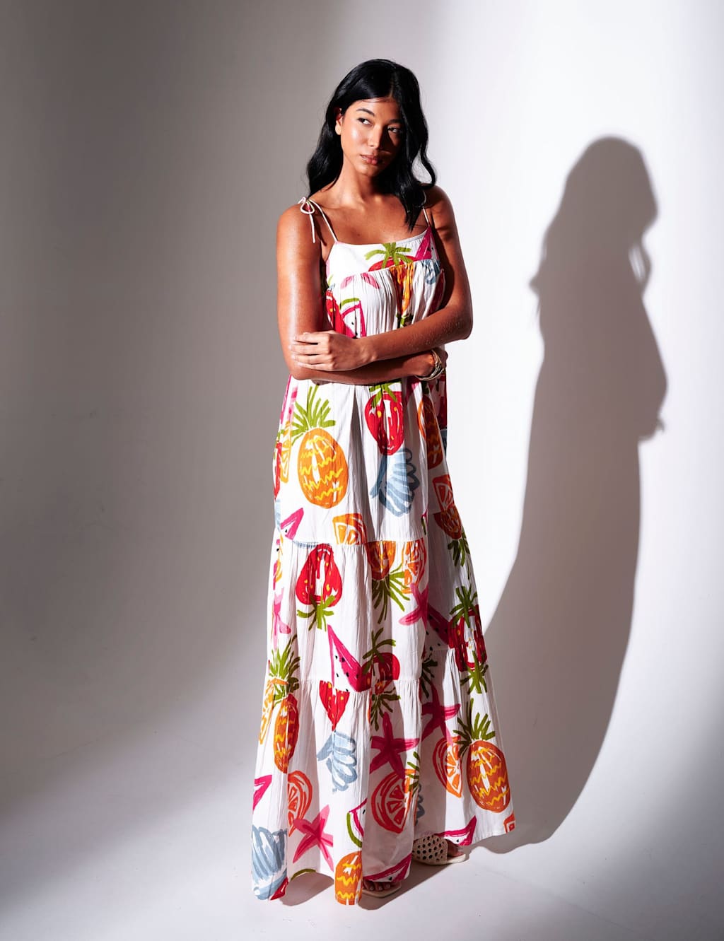 South Beach Women's Pure Cotton Printed Strappy Maxi Dress - 14 - Multi - Available at M&S