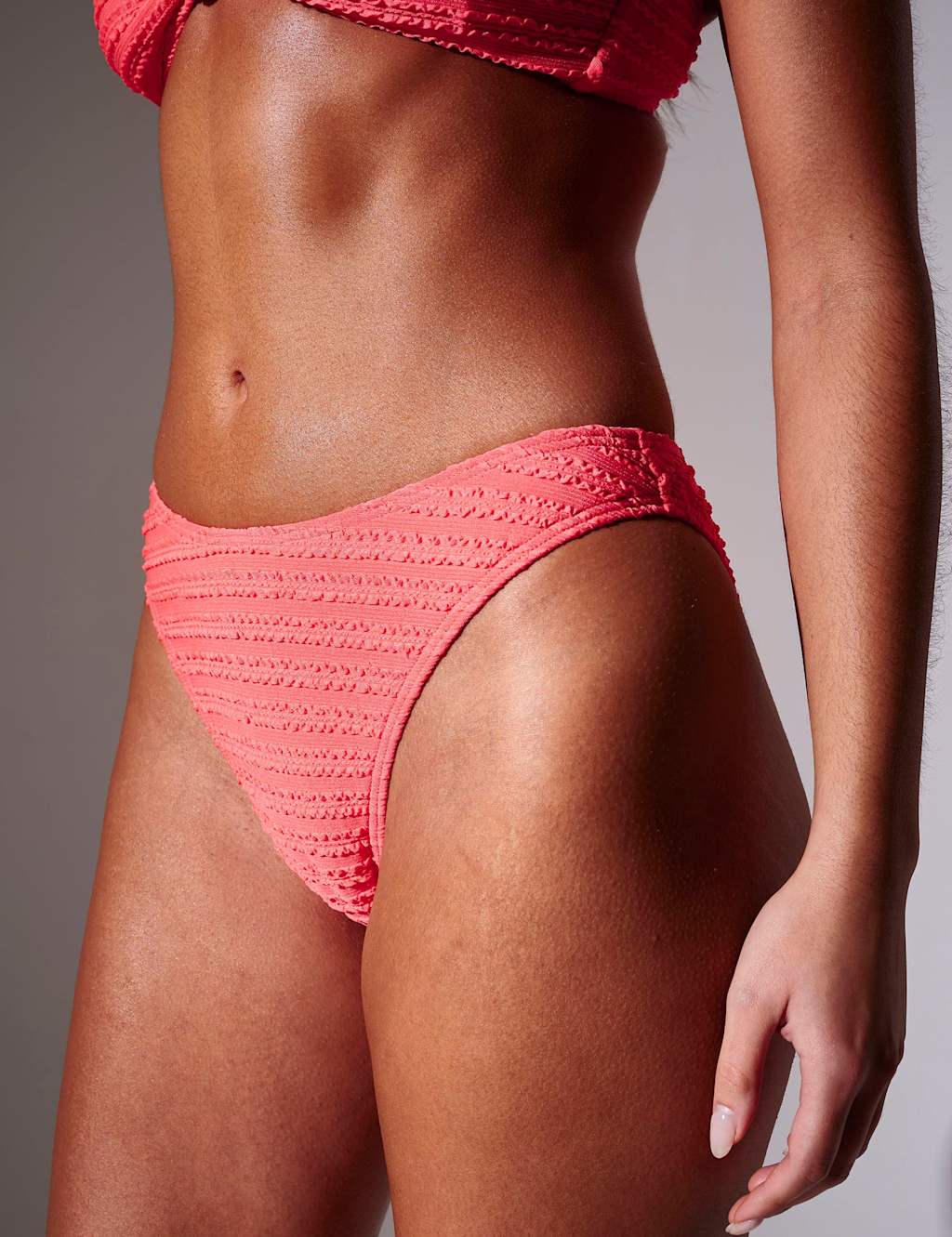 South Beach Women's Textured High Leg Bikini Bottoms - 16 - Coral - Available at M&S