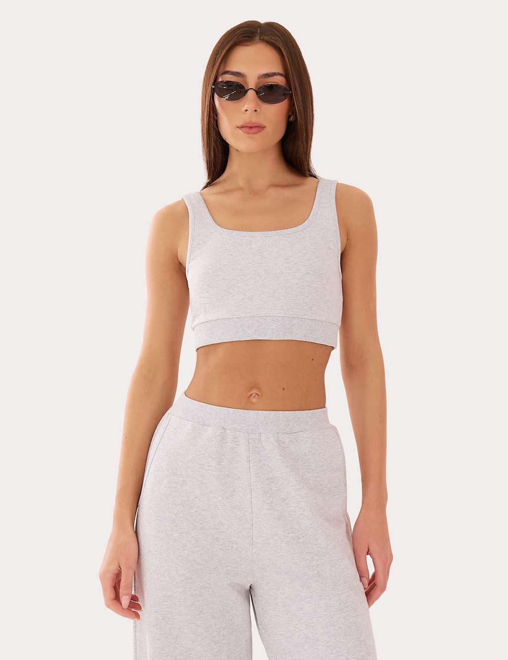4Th & Reckless Women's Cotton Rich Square Neck Crop Cami Top - Medium - Light Grey - Available at M&S