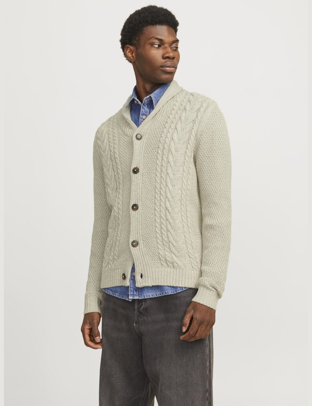 Cable Knit Shawl Collar Cardigan