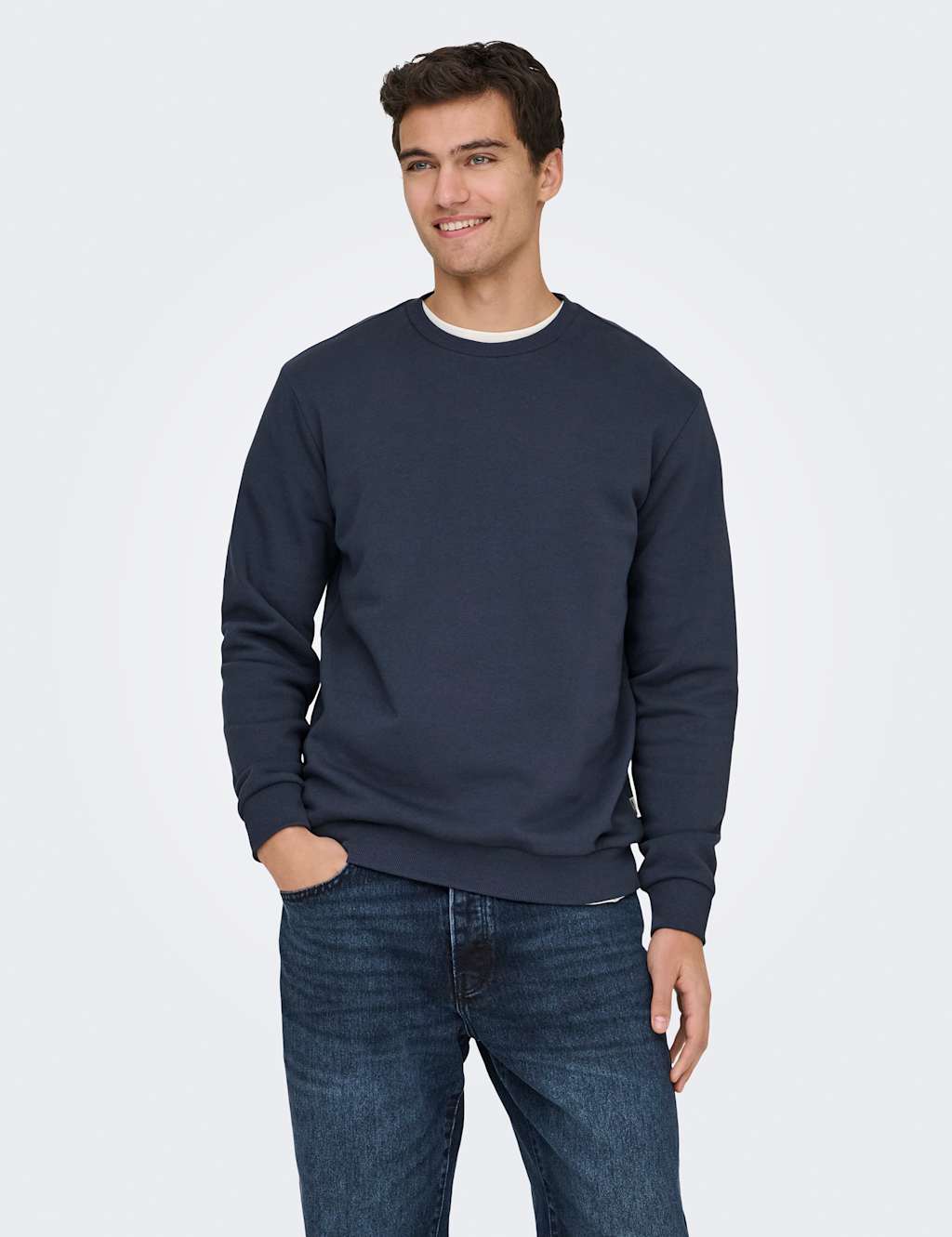 Only & Sons Men's Cotton Rich Crew Neck Sweatshirt - L - Navy - Available at M&S