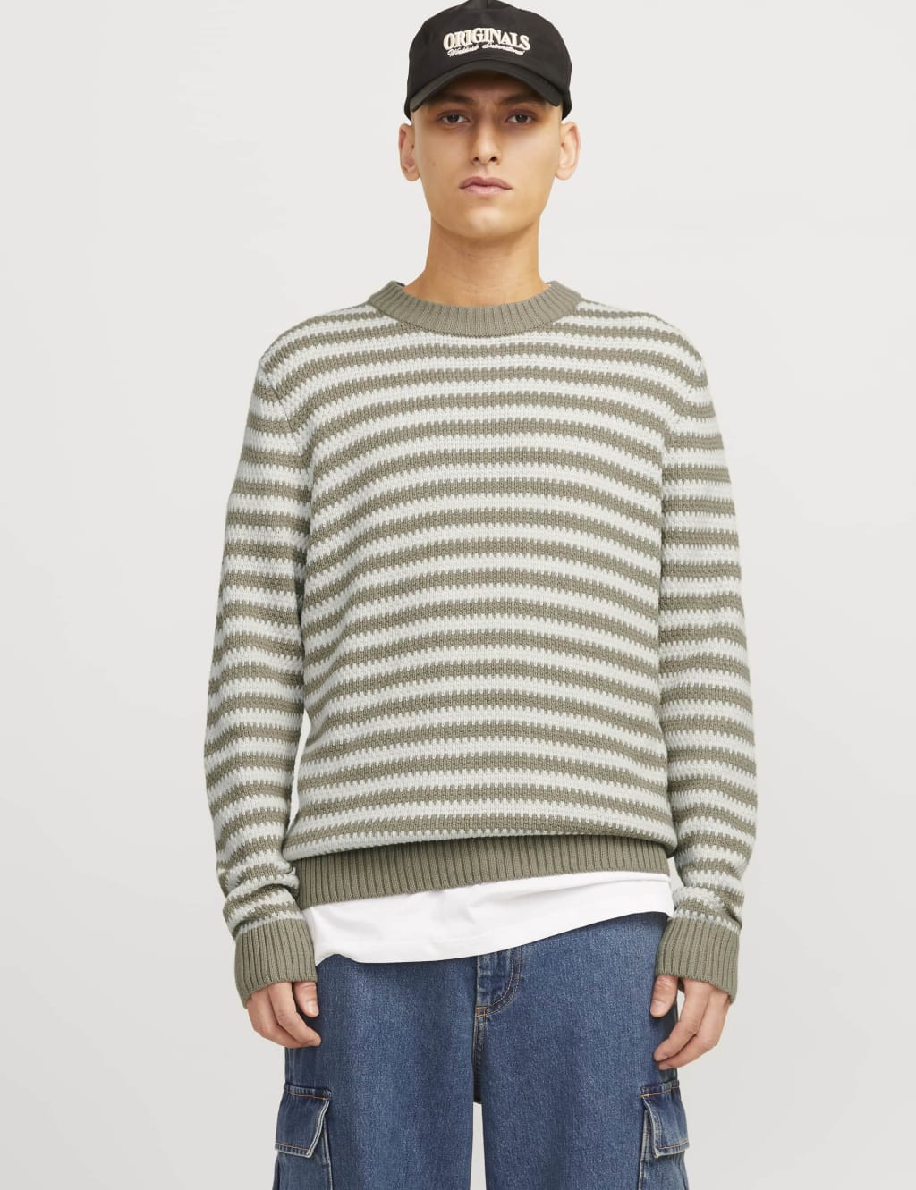 Cotton Blend Striped Crew Neck Jumper
