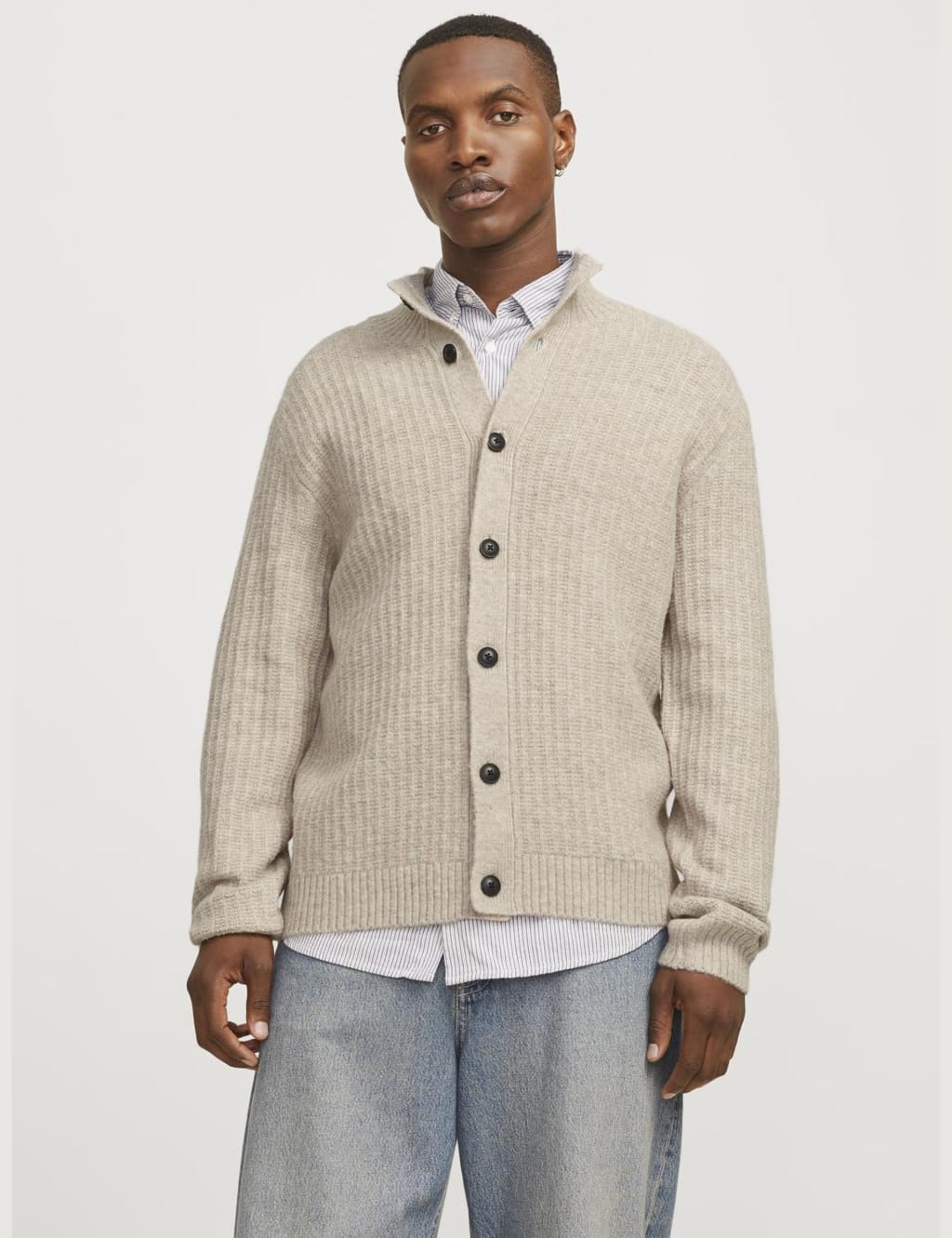 Ribbed Funnel Neck Cardigan