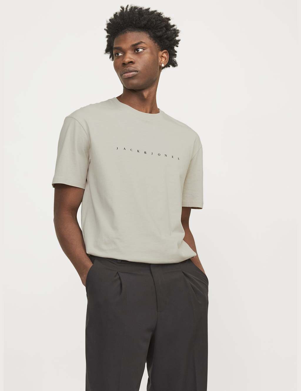 Jack & Jones Men's Relaxed Fit Pure Cotton Logo Print T-Shirt - M - Stone - Available at M&S