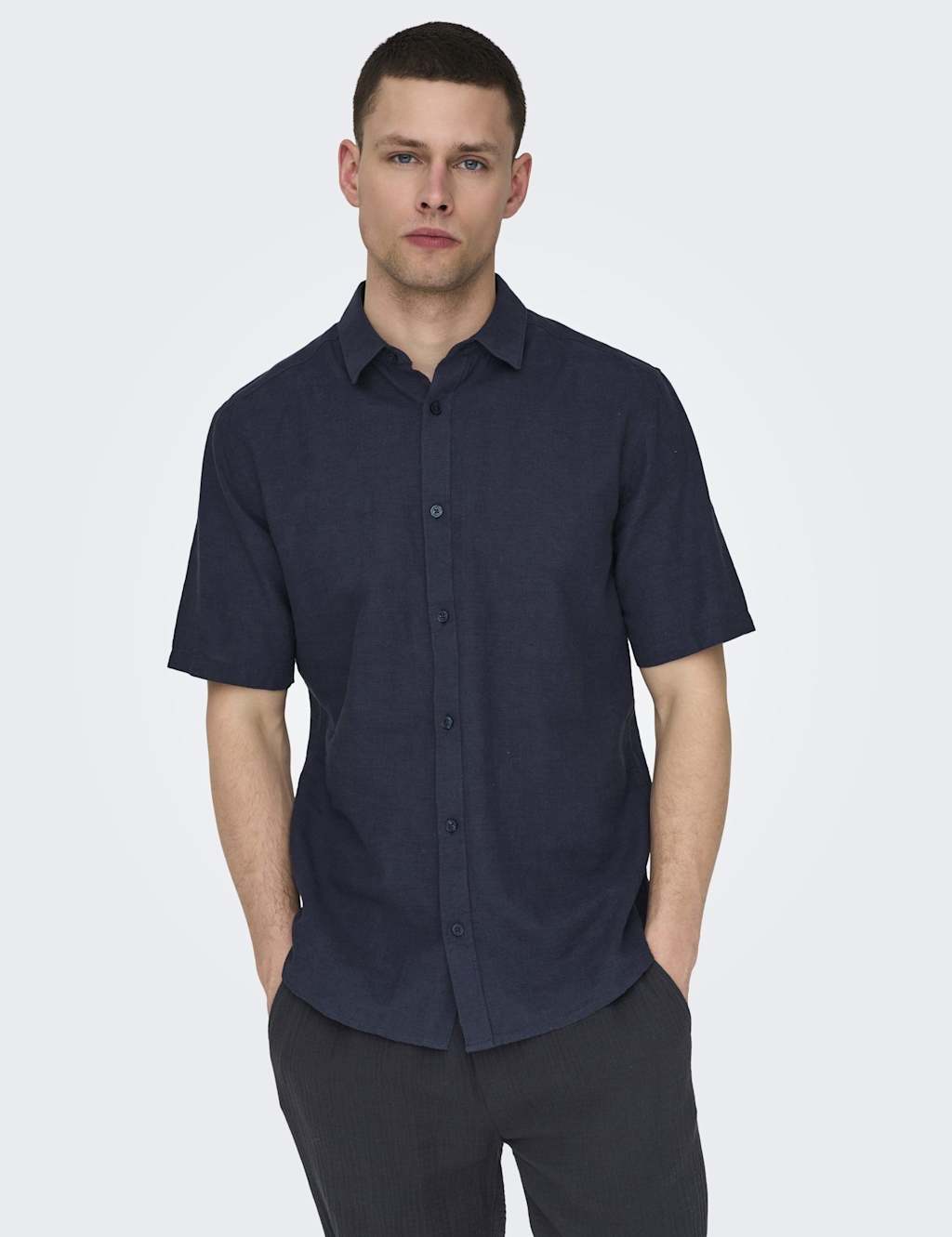 ONLY & SONS Cotton Linen Blend Shirt Navy