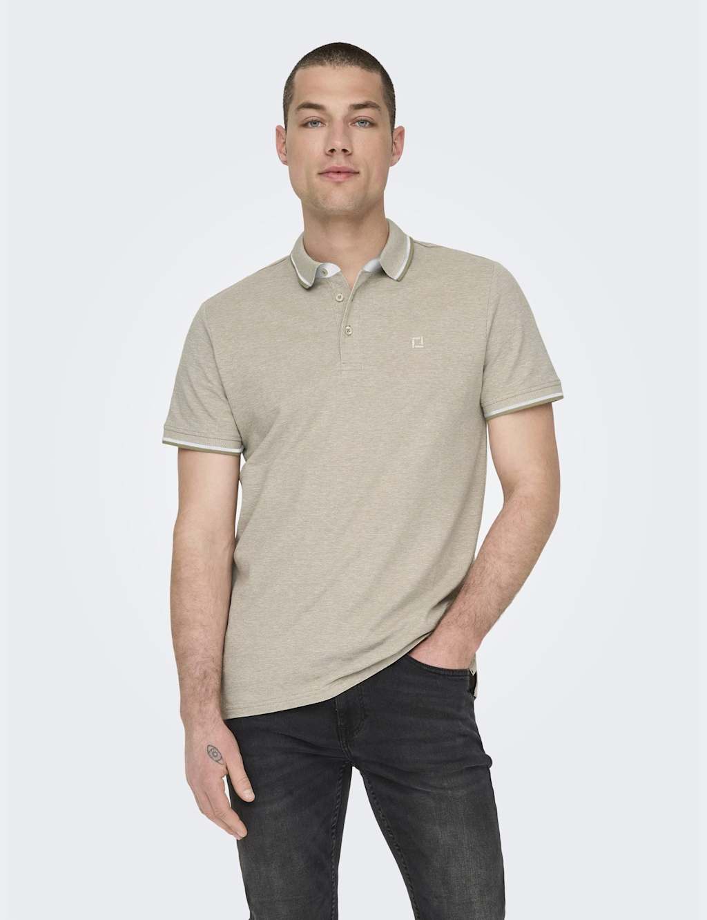 ONLY & SONS Pure Cotton Tipped Polo Shirt Stone