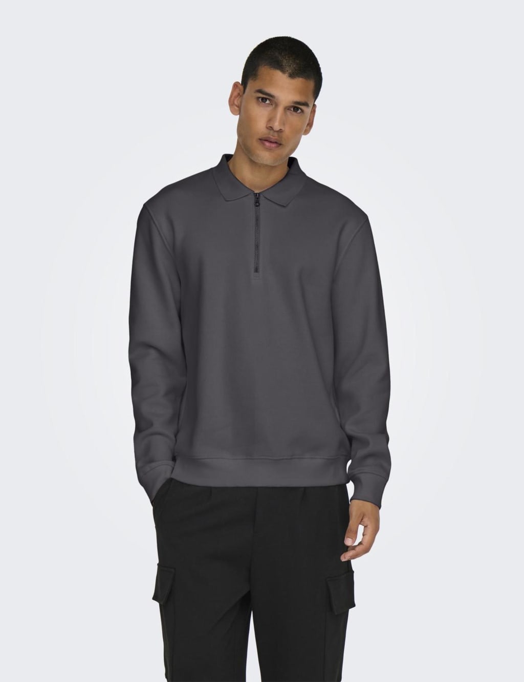 Cotton Rich Half Zip Long Sleeve Polo Shirt
