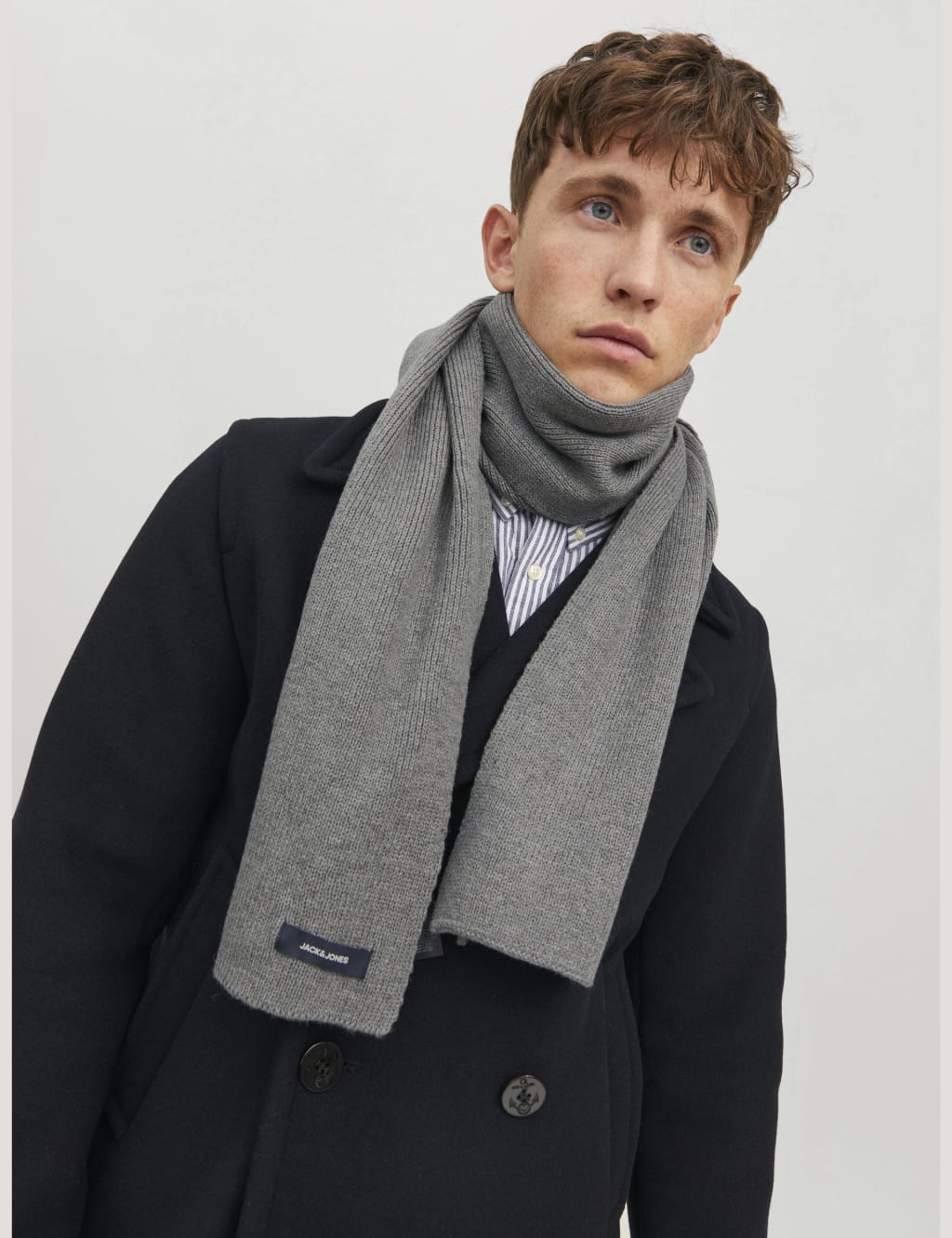 Jack & Jones Men's Knitted Scarf - Grey, Grey,Black