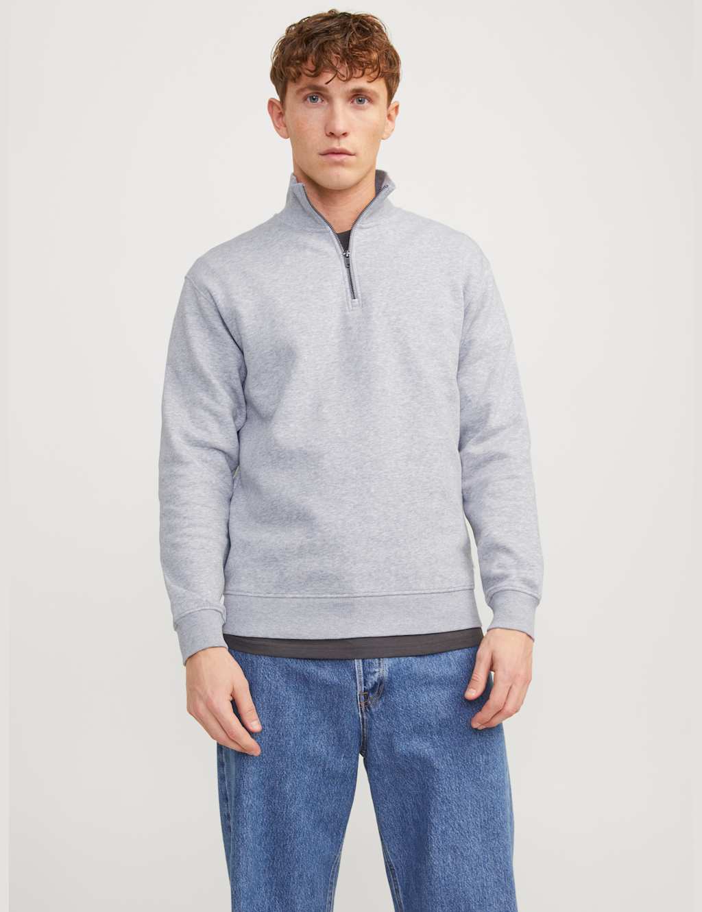 Jack & Jones Men's Cotton Blend Half Zip Sweatshirt - 2XL - Grey - Available at M&S