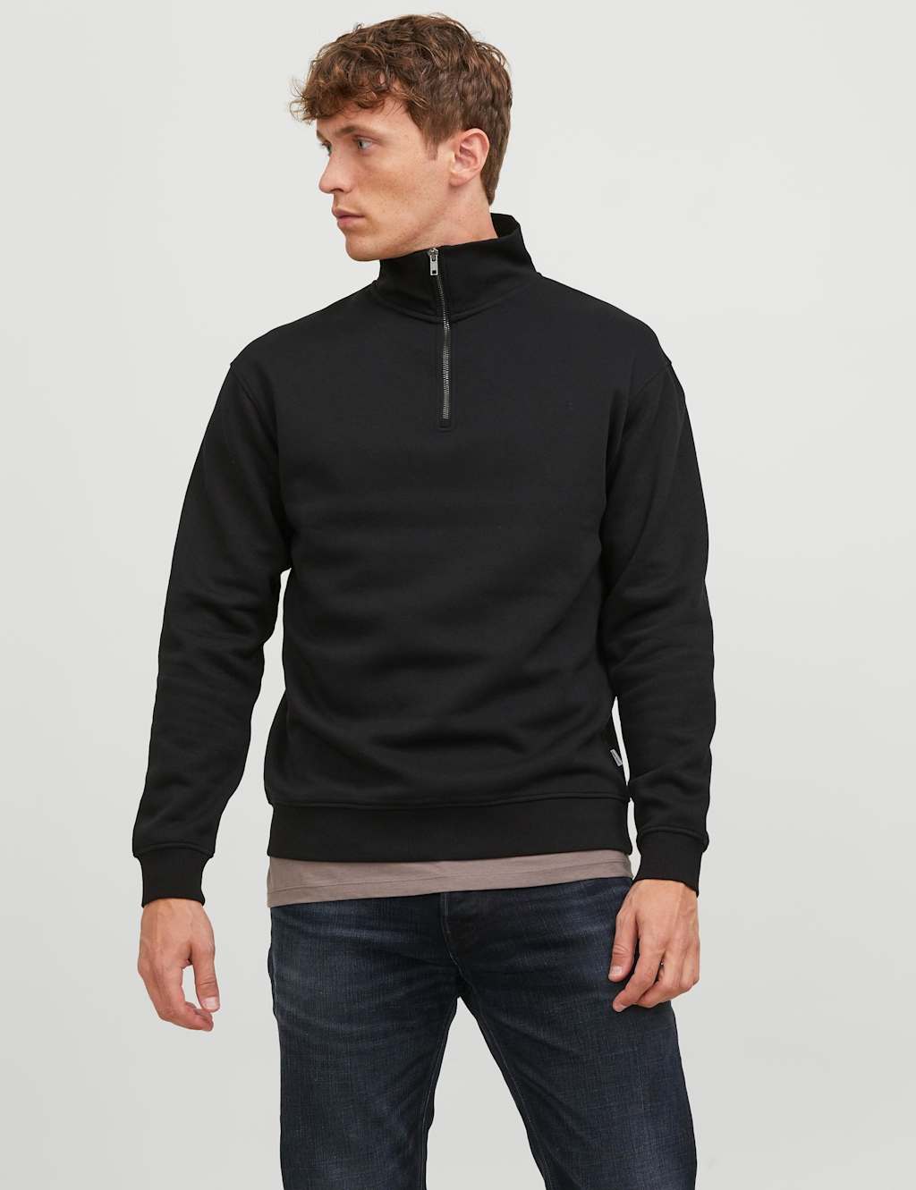 Jack & Jones Men's Cotton Blend Half Zip Sweatshirt - XL - Black - Available at M&S