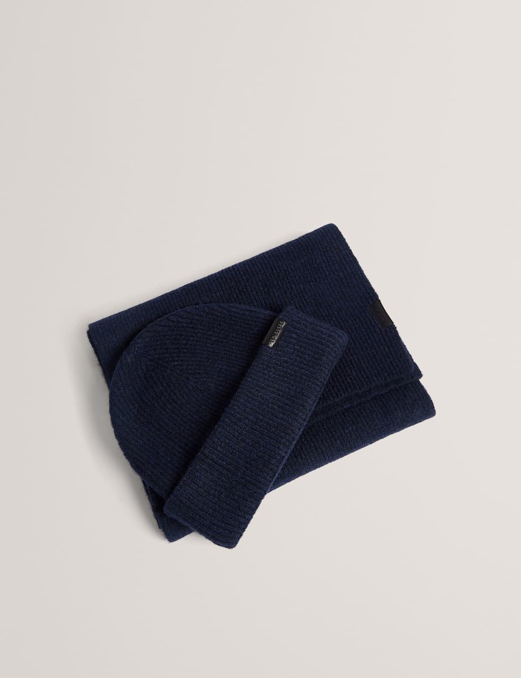 Ted Baker Ribbed Hat & Scarf Set Navy