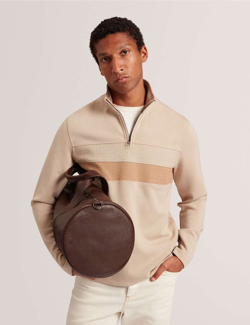 Ted Baker Contrast Panel Half-Zip Top Taupe