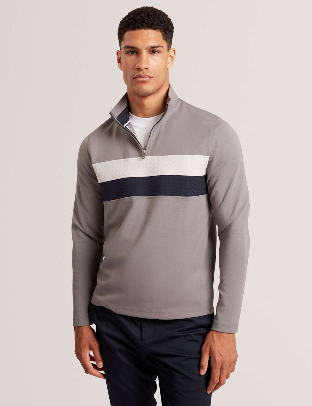 Ted Baker Contrast Panel Half-Zip Top Dark Grey