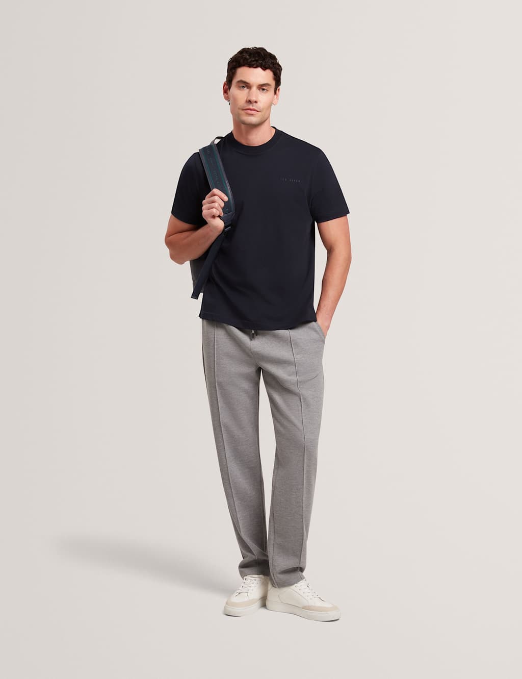 Ted Baker Pure Cotton Branded Honeycomb Trim T-Shirt Navy