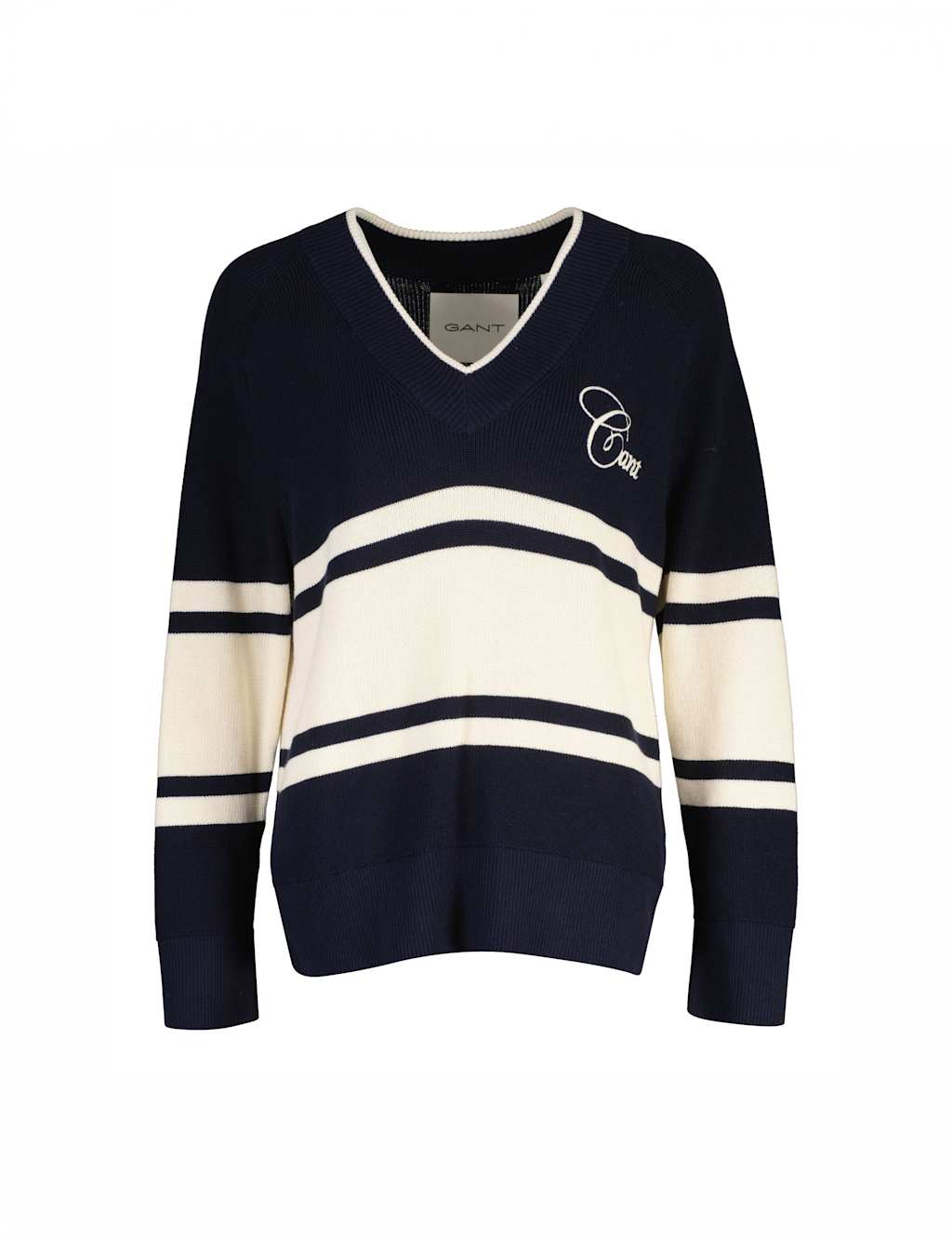 Gant Women's Pure Cotton Striped V-Neck Jumper - Small - Navy - Available at M&S