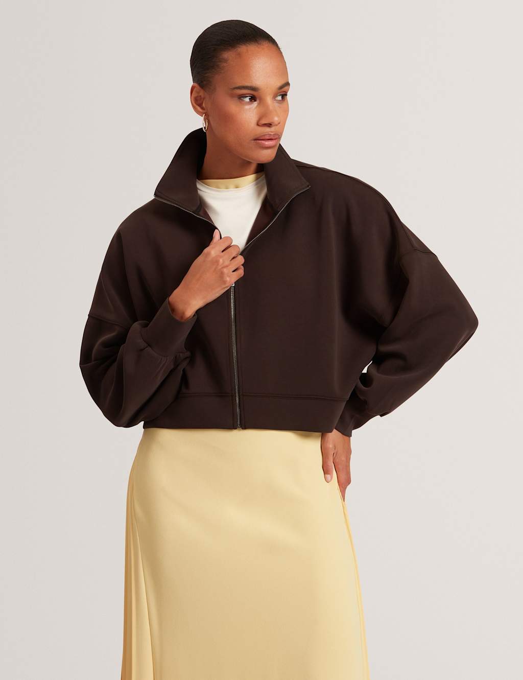 Ted Baker Modal Blend Zip Up Sweatshirt Dark Brown