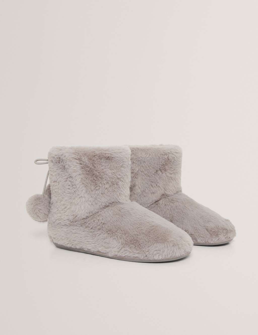 Ted Baker Faux Fur Pom Pom Round Toe Slipper Boots Grey