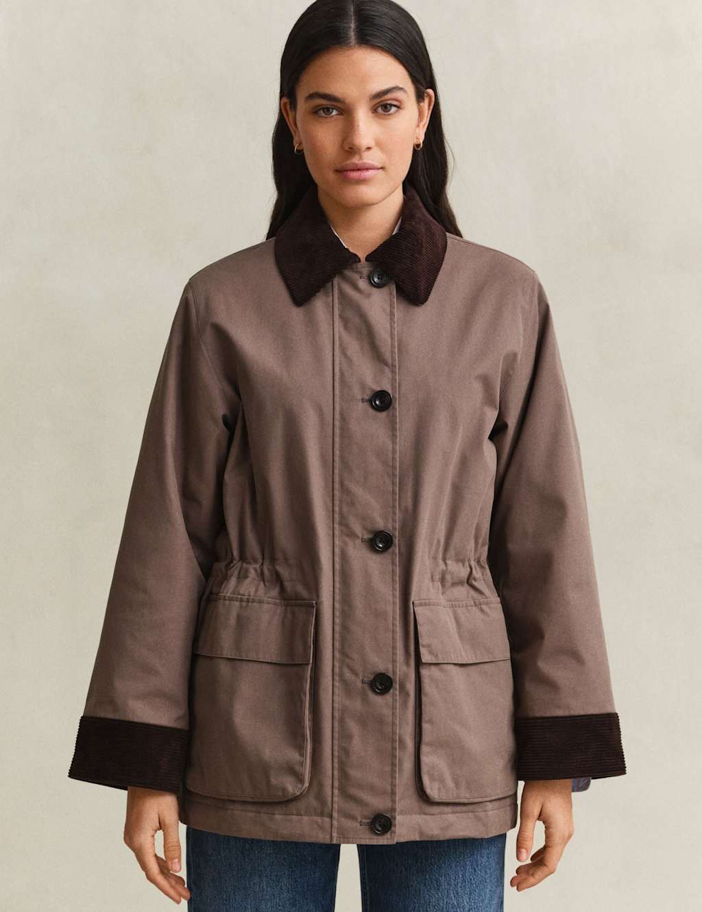 Gant Women's Cotton Rich Waisted Cord Trim Utility Jacket - Large - Taupe - Available at M&S